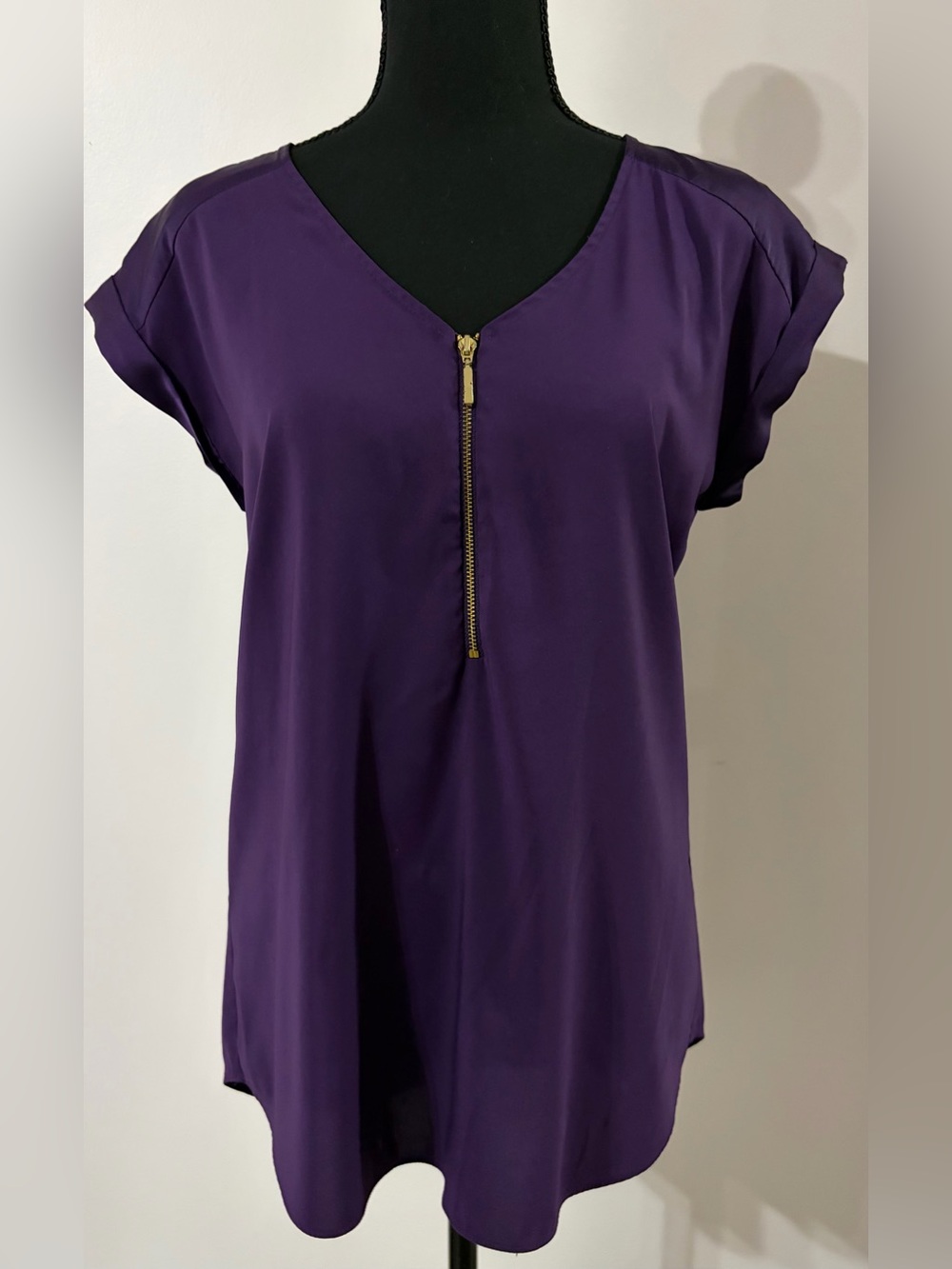 Express Purple V-Neck Zip Front Blouse